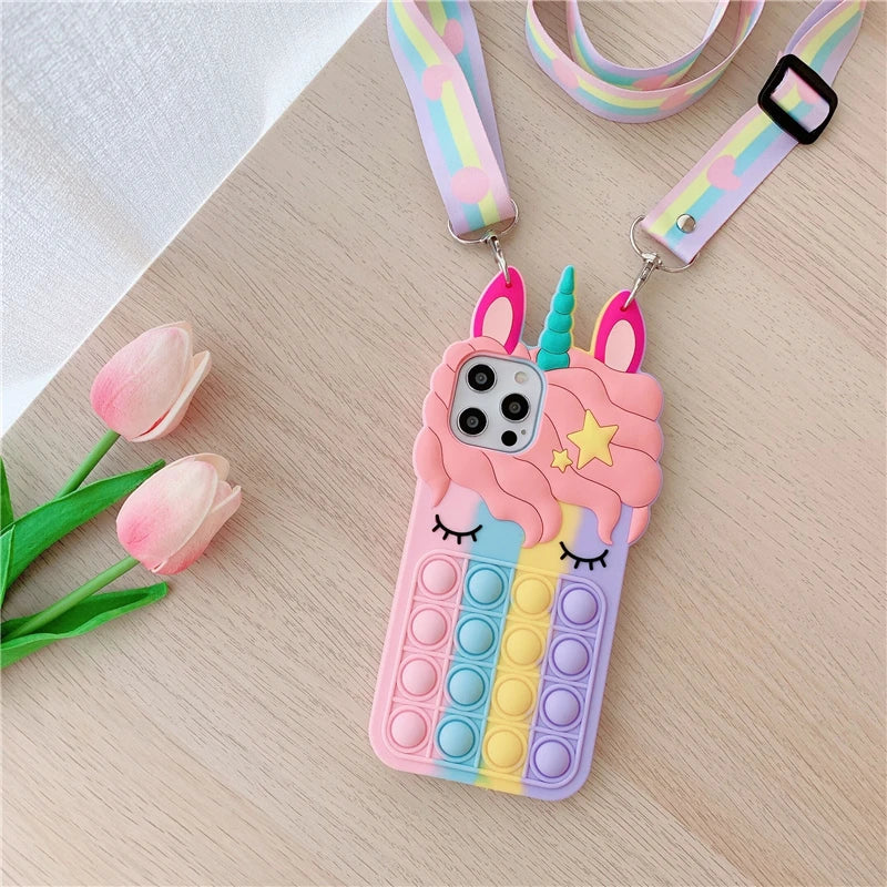 3D Rainbow Unicorn iPhone Case - Bubble Anxiety Relief
