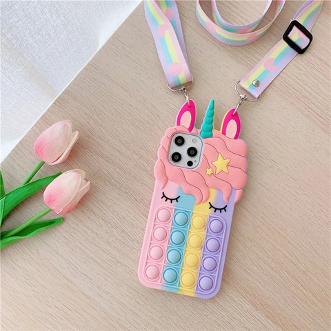 3D Rainbow Unicorn iPhone Case - Bubble Anxiety Relief