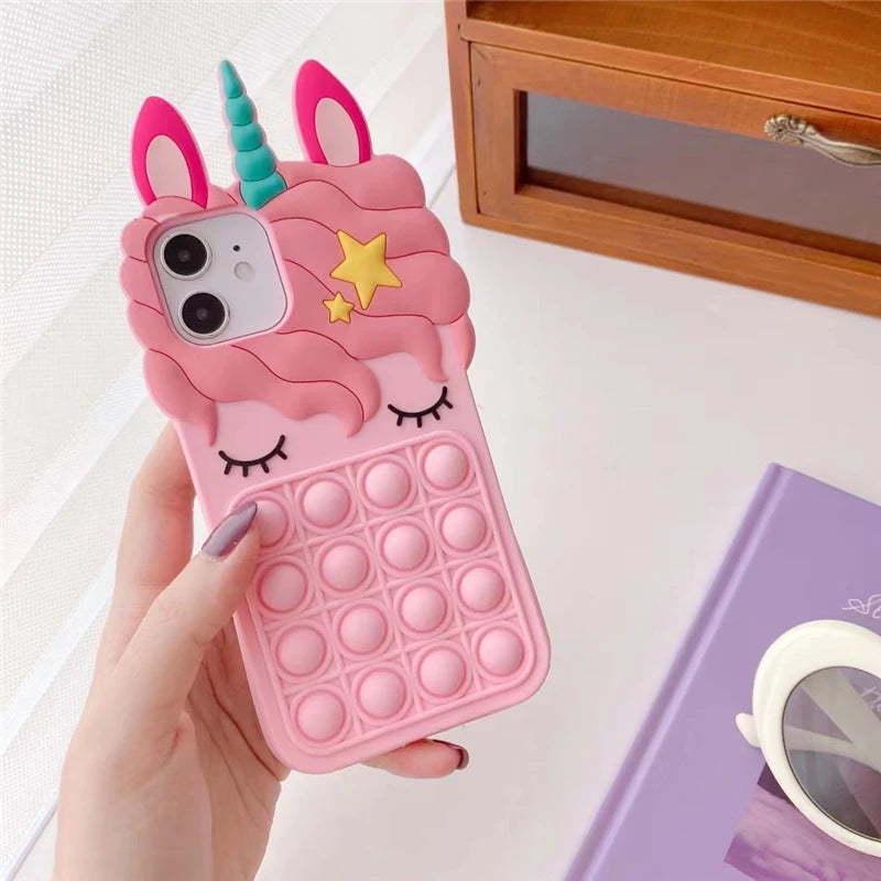 3D Rainbow Unicorn iPhone Case - Bubble Anxiety Relief