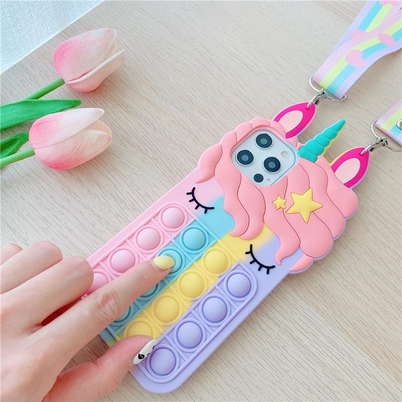 3D Rainbow Unicorn iPhone Case - Bubble Anxiety Relief