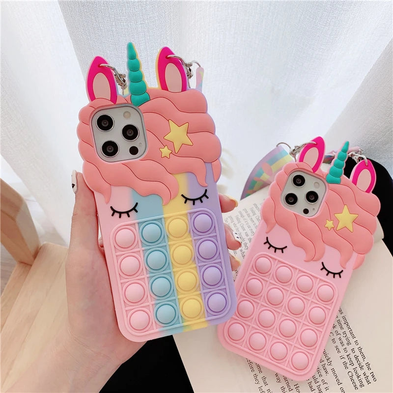 3D Rainbow Unicorn iPhone Case - Bubble Anxiety Relief