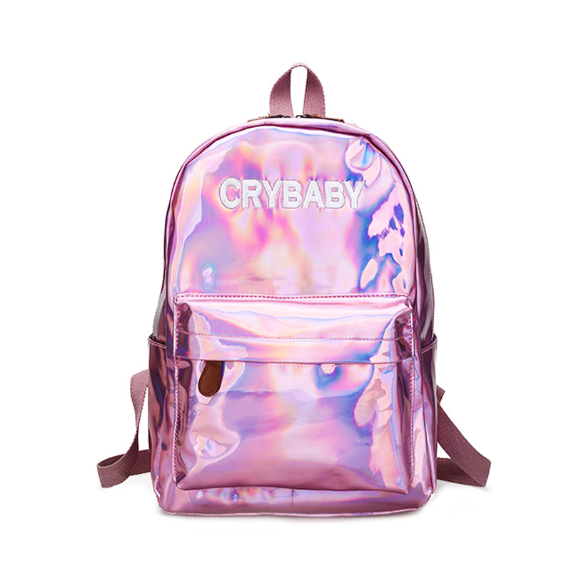 crybaby holographic mini backpack | pu material with gorgeous color and touching feeling. Holographic Crybaby Backpack Kawaii
