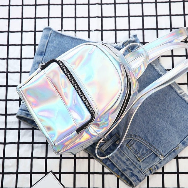 cute mini holographic backpacks Silver Hologram Backpack – Kawaii Berry Shop